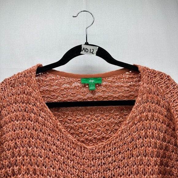 Dip Sweater Women Sz L V Neck Pullover Open Crochet Long Sleeve Preppy Sandstone - Picture 12 of 12